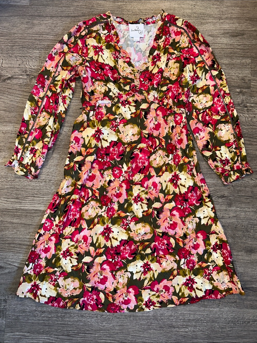 Sam Edelman Illora Floral Print Ruffled Midi Dress Medium Pink Boho Cottagecore